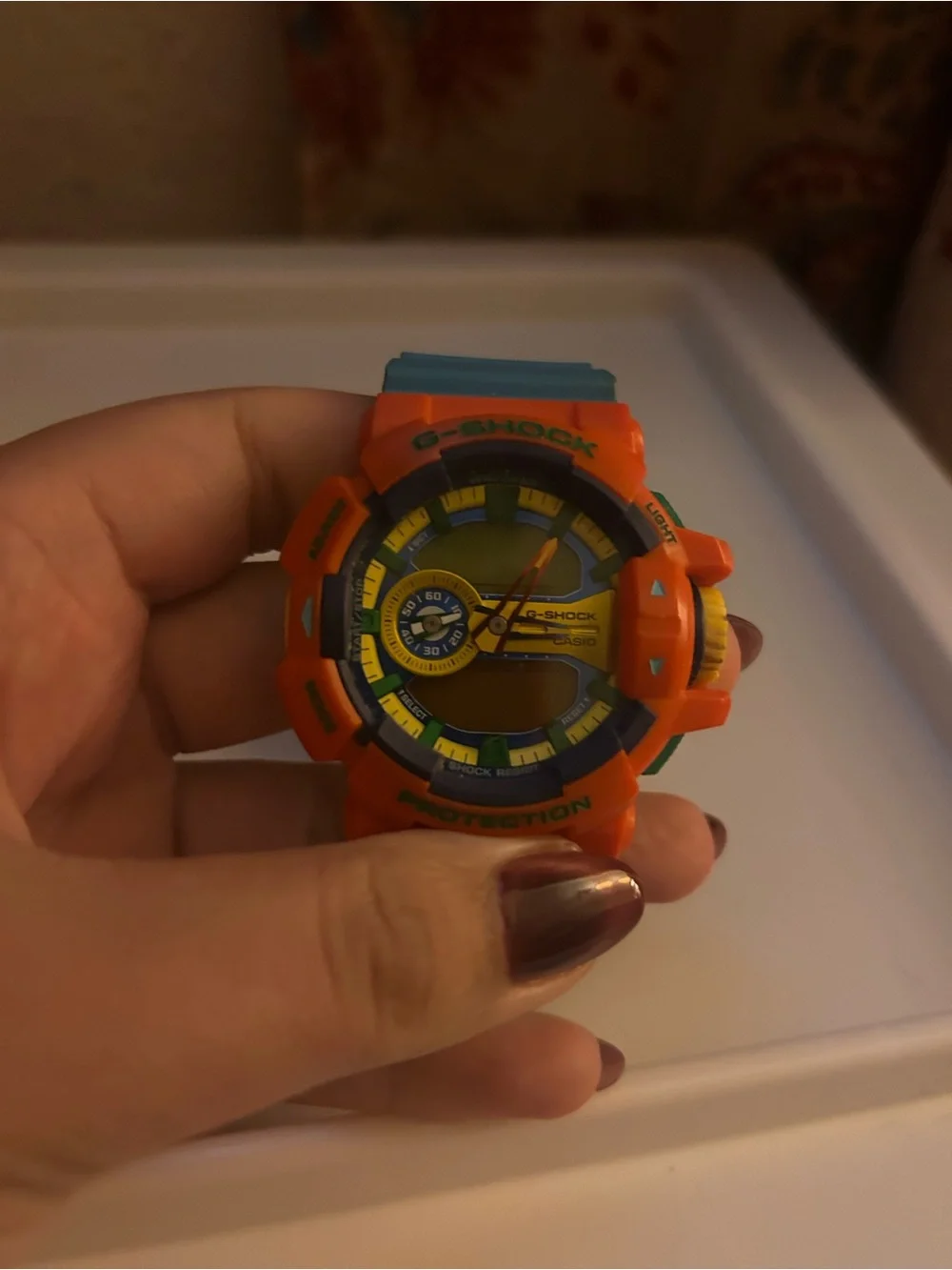 G-Shock Orange and Blue Sport Watch with Yellow Accents